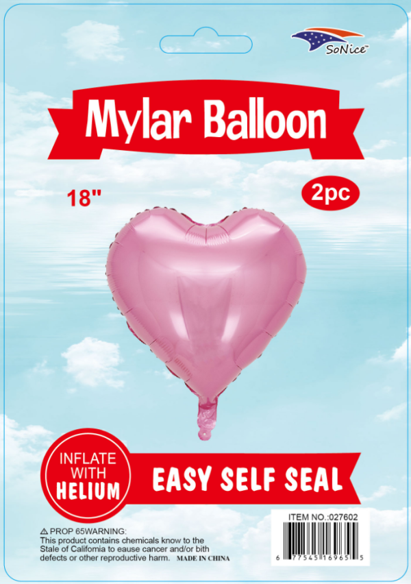 18" Mylar  Balloons Heart 2PCS light pink