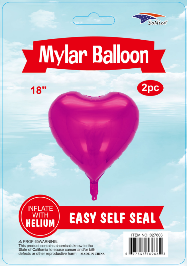 18" Mylar  Balloons Heart 2PCS Fuchsia
