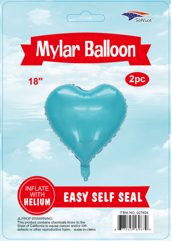 18" Mylar  Balloons Heart 2PCS light blue