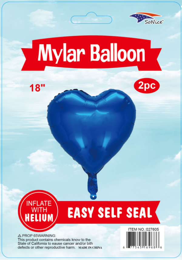 18" Mylar  Balloons Heart 2PCS Royal blue