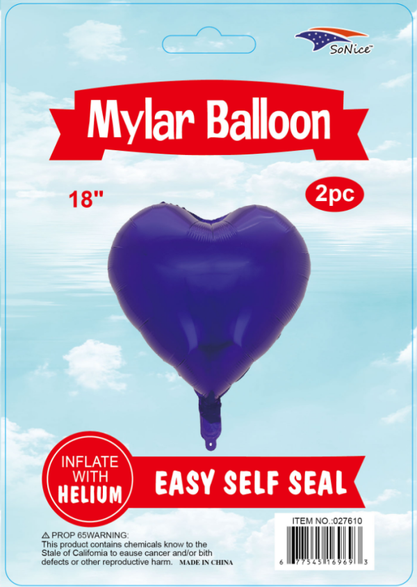 18" Mylar  Balloons Heart 2PCS purple