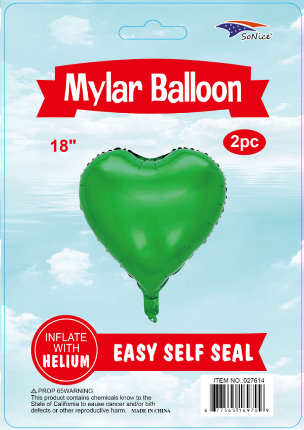 18" Mylar  Balloons Heart 2PCS green