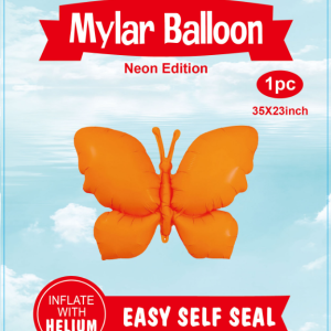 35" Mylar  Balloon  Butterfly Neon orange