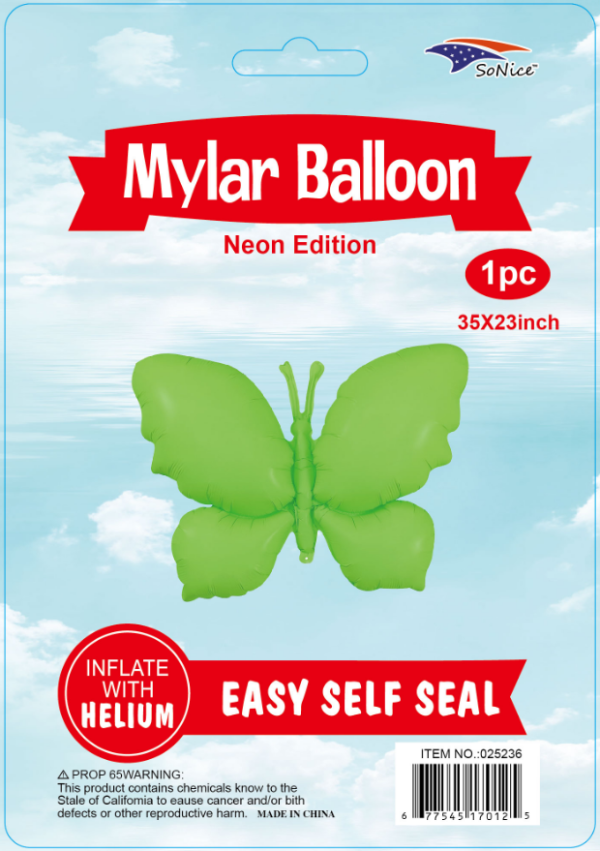 35" Mylar  Balloon  Butterfly Neon green