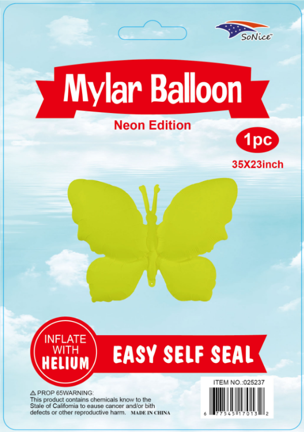 35" Mylar  Balloon  Butterfly Neon yellow