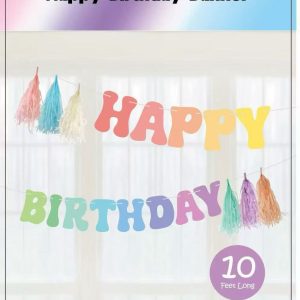 10FT Happy Birthday Banner with Tassel, Pastel