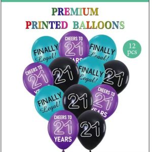 Theme printed Latex Balloons 12CT,21th Birthday