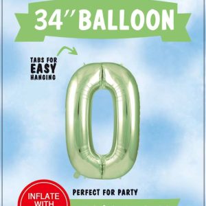 34"SAGE GREEN FOIL BALLOON NUMBER 0
