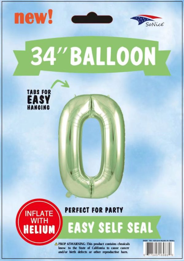 34"SAGE GREEN FOIL BALLOON NUMBER 0