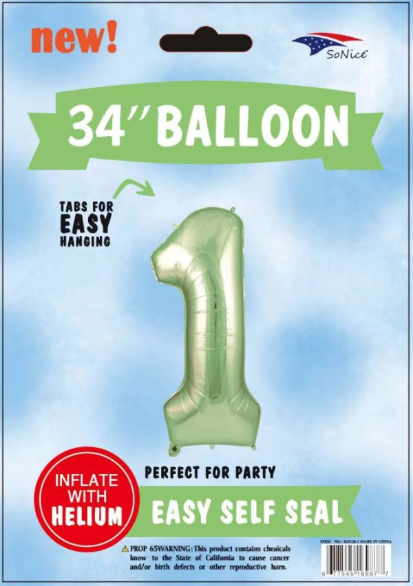 34"SAGE GREEN FOIL BALLOON NUMBER 1