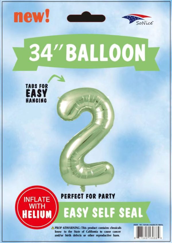 34"SAGE GREEN FOIL BALLOON NUMBER 2