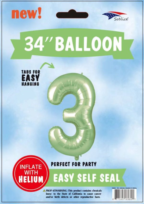 34"SAGE GREEN FOIL BALLOON NUMBER 3
