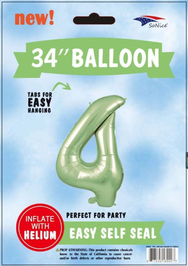 34"SAGE GREEN FOIL BALLOON NUMBER 4