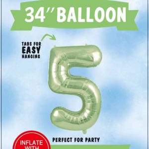 34"SAGE GREEN FOIL BALLOON NUMBER 5