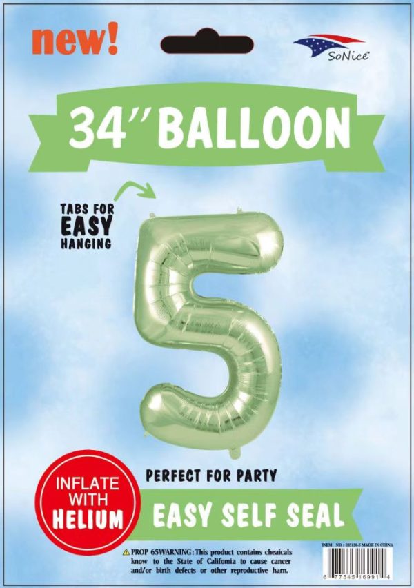 34"SAGE GREEN FOIL BALLOON NUMBER 5