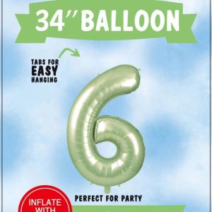 34"SAGE GREEN FOIL BALLOON NUMBER 6
