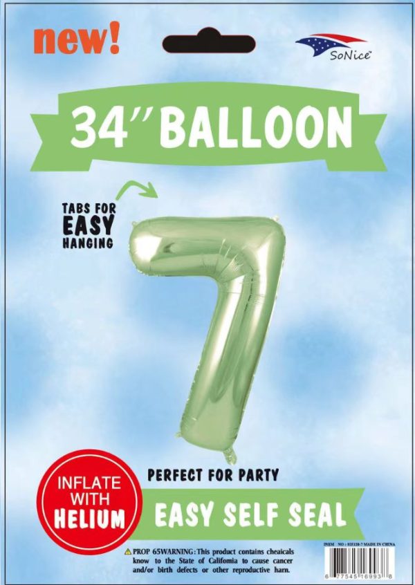 34"SAGE GREEN FOIL BALLOON NUMBER 7