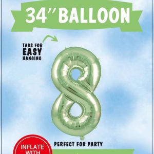 34"SAGE GREEN FOIL BALLOON NUMBER 8