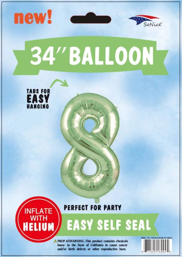 34"SAGE GREEN FOIL BALLOON NUMBER 8