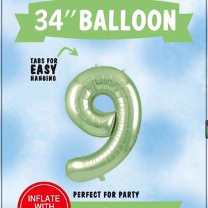 34"SAGE GREEN FOIL BALLOON  NUMBER 9