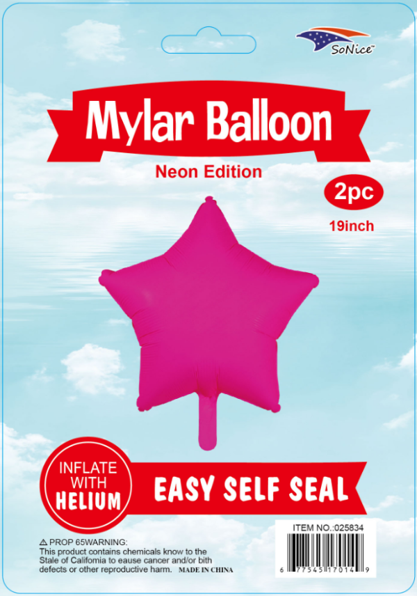 18" Mylar  Balloons Star 2PCS Neon pink
