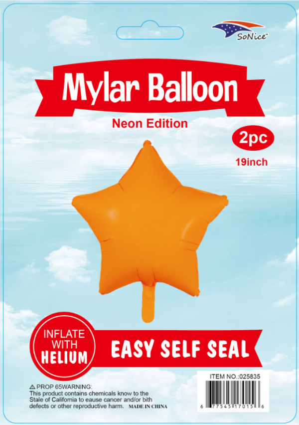 18" Mylar  Balloons Star 2PCS Neon orange