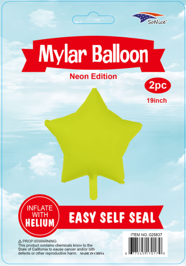 18" Mylar  Balloons Star 2PCS Neon yellow