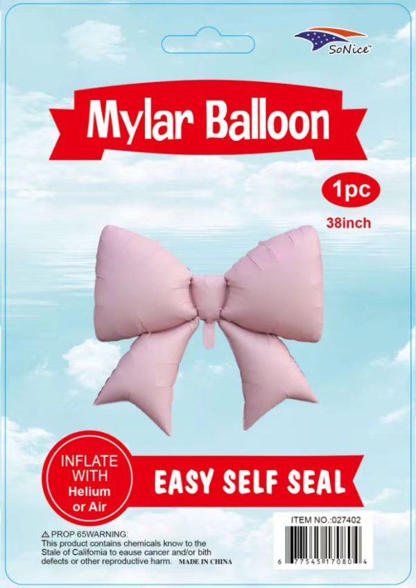 38" Mylar Balloon Bow pastel pink