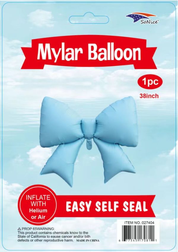 38" Mylar Balloon Bow pastel blue