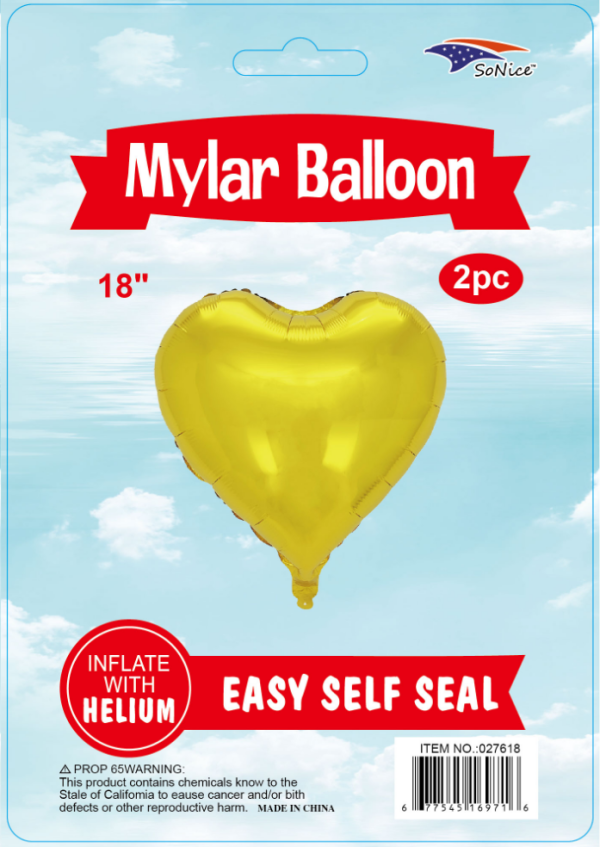 18" Mylar  Balloons Heart 2PCS gold