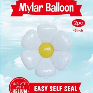 45" Mylar  Balloon  Daisy Flowers 2 pcs white