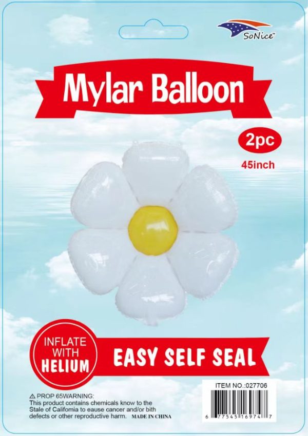 45" Mylar  Balloon  Daisy Flowers 2 pcs white