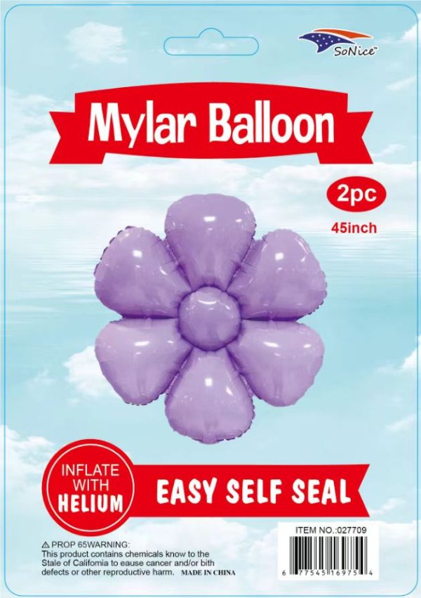 45" Mylar  Balloon  Daisy Flowers 2 pcs lavender