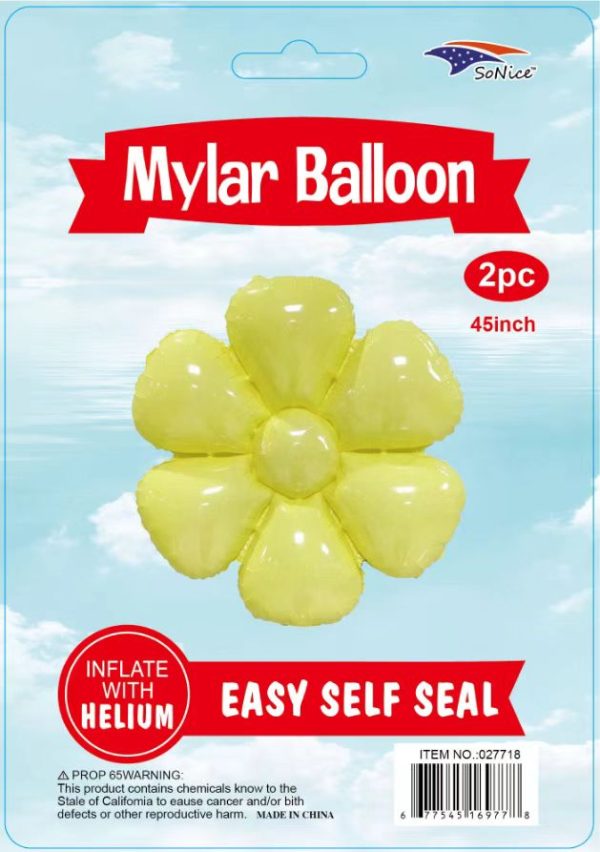 45" Mylar  Balloon  Daisy Flowers 2 pcs yellow