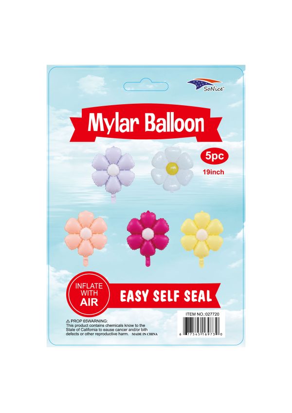 19" Mylar  Balloon  Daisy Flowers 5 pcs