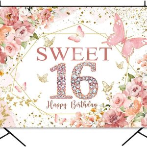 Vinyl Party Backdrop Banner Sweet 16