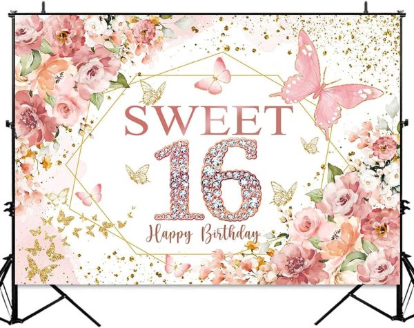 Vinyl Party Backdrop Banner Sweet 16