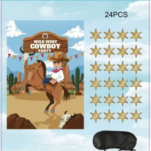 Pin the  Tails Party Game Cowboy