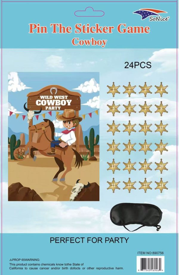 Pin the  Tails Party Game Cowboy