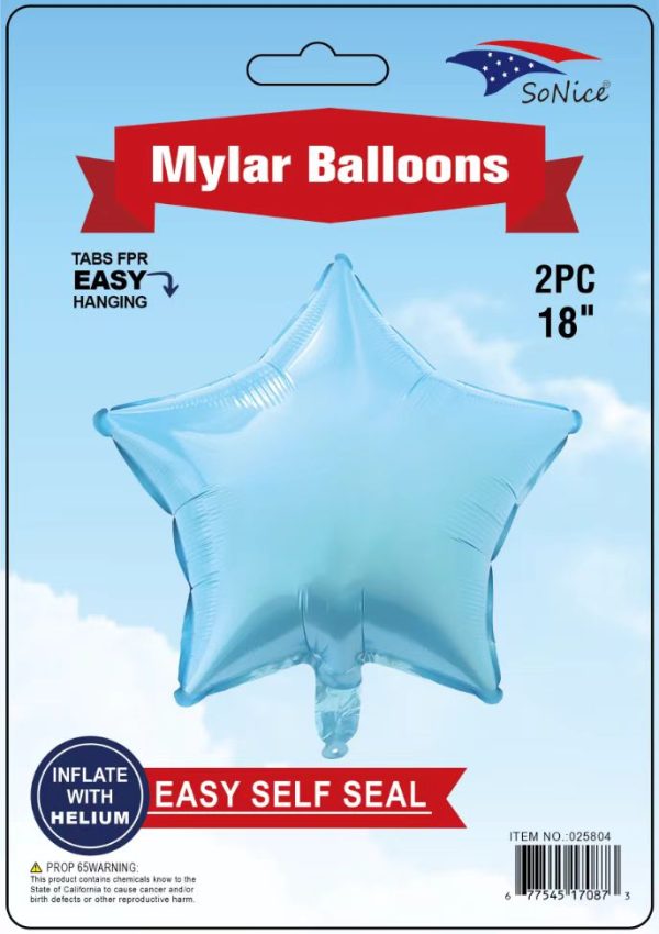 18" Mylar  Balloons Star 2PCS, L/BLUE