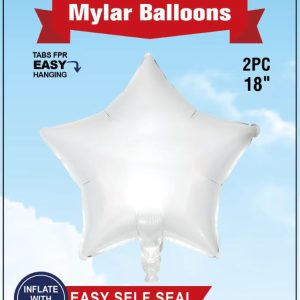 18" Mylar  Balloons Star 2PCS, WHITE