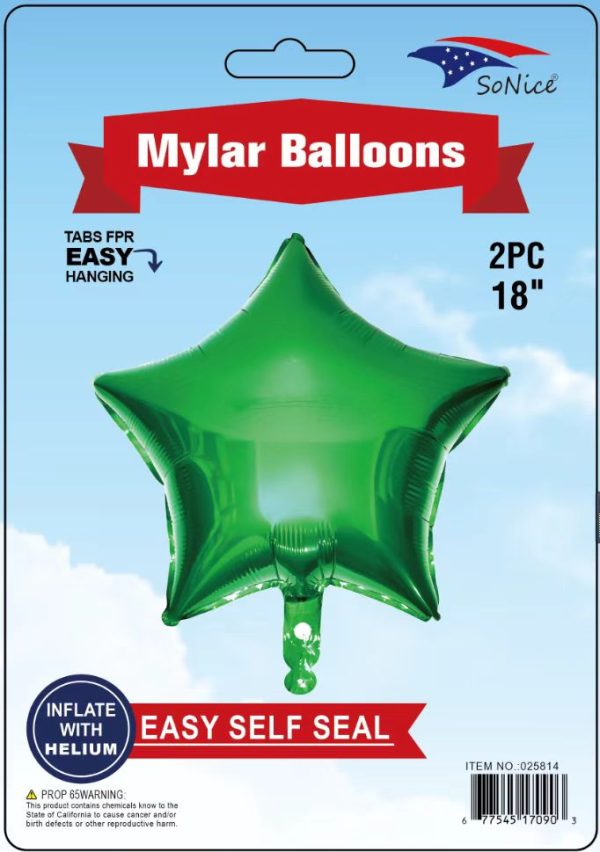 18" Mylar  Balloons Star 2PCS, GREEN