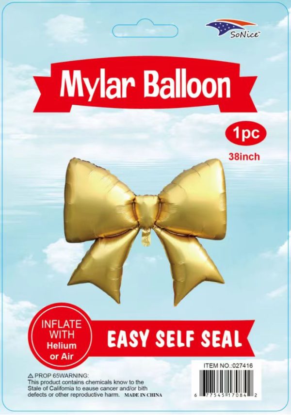 38" Mylar Balloon Bow pastel Gold
