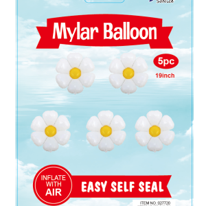 19" Mylar  Balloon  Daisy Flowers 5 pcs White