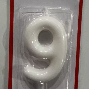 Metallic Birthday Number Candle white 9