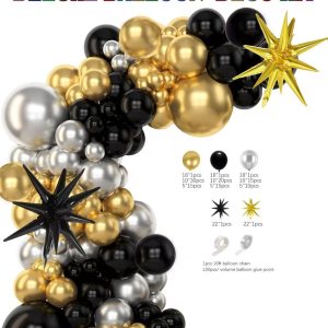 Themed Balloon Garland kit, Gold/Silver/Black