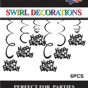 Themed Decoration Swirls 6 CT, HBD Black