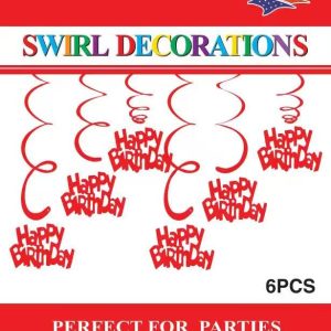 Themed Decoration Swirls 6 CT, HBD Red