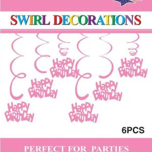 Themed Decoration Swirls 6 CT, HBD L/Pink