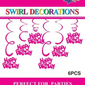 Themed Decoration Swirls 6 CT, HBD Fuchsia